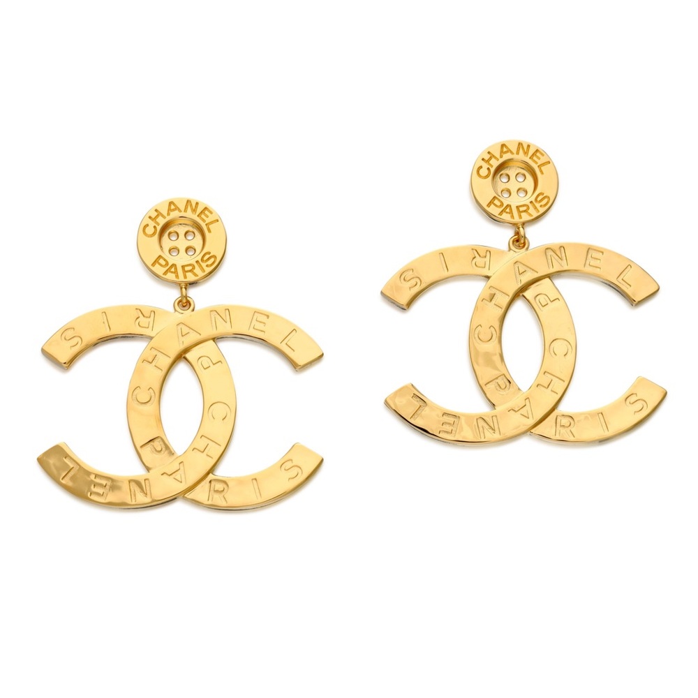 Gold Metal CC Button Earrings